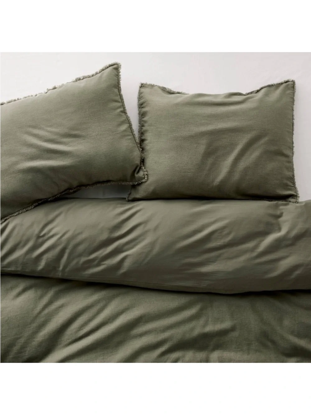 Full/Queen Heavyweight Linen Blend Duvet Cover and Sham Set Olive Green -new